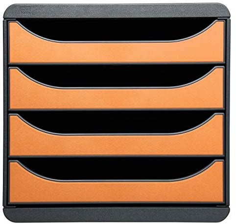 Exacompta 310788D Premium Ablagebox mit 4 Schubladen für DIN A4+ Dokumente. Belastbare Schubladenbox mit hoher Kapazität für mehr Platz auf dem Schreibtisch Big Box Iderama Schwarz|Mandarine