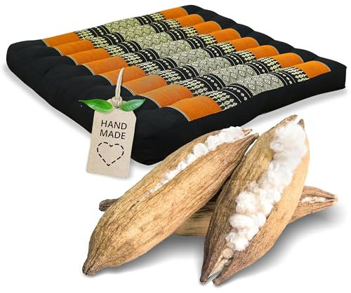 livasia Sitzkissen Stuhlauflage groß - 50x50x6cm - Bodenkissen Indoor/Outdoor, Meditationskissen Yogakissen, Stuhlauflage für Palettenmöbel, Steppkissen für Stuhl und Bank (Schwarz/Orange)