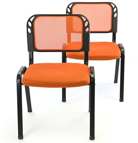 Nexos Trading 2er Set Bürostuhl Konferenzstuhl Besucherstuhl orange gepolsterte Sitzfläche stapelbar 52,5 x 45 x 80 cm Stapelstuhl Metallrahmen schwarz