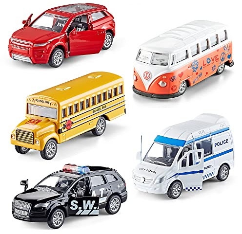 KIDAMI Die Cast Metal Toy Cars Open Doors, Pull Back Cars, 5 Pack, Official