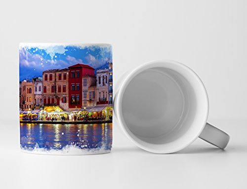 Eau Zone Fotokunst Tasse Geschenk Szenerie – Hafen auf Kreta bei Nacht