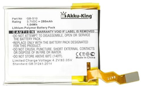 Akku-King Akku kompatibel mit Sony GB-S10, GB-S10-353235-0100 - Li-Polymer 280mAh - für Sony SmartWatch 3, SWR50