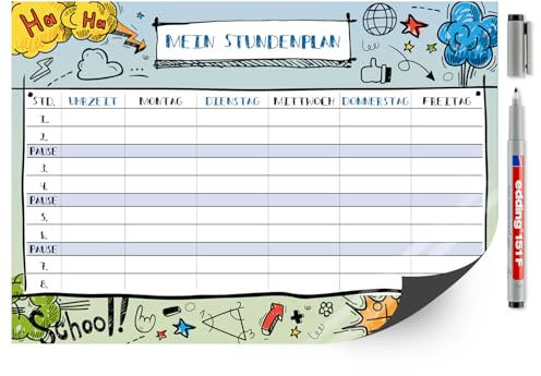 younikat Stundenplan magnetisch abwischbar I Comic I inkl. Stift I wiederbeschreibbar I Einschulung I dv486