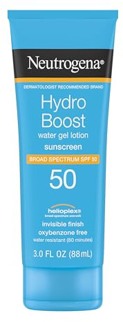 Neutrogena Hydro Boost Water Gel Sunscreen SPF 50, Oil‑Free Hydrating & Water‑Resistant Face & Body Sunscreen Lotion, Non‑Greasy, Broad Spectrum, Lightweight Moisturizer, 3 fl oz