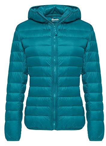 Wantdo Femme Veste en Duvet Manteau Matelassé à Capuche Léger Compressible Veste Coupe-Vent Isolée de Montagne à Capuche Mince Veste d'Extérieur Courte,Bleu Turquoise A,S