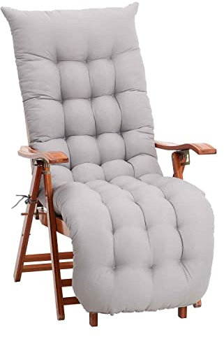 DKIEI Thicken Sun Lounge Cushion Recliner Chair Cushion Rocking Chair Cushion with Anti-slip Hood & Straps for Outdoor Garden Indoor (Only Cushion), Grey, 160x50x8cm