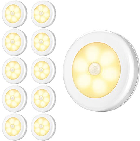 Criacr 10 Pack Motion Sensor Light, Cabinet Night Lights, Stick-on Cupboard Light with Removable Magnet, Closet Lights for Wardrobe, Closet, Hallway, Kitchen, Stairs, Chiristmas Gift, Warm White
