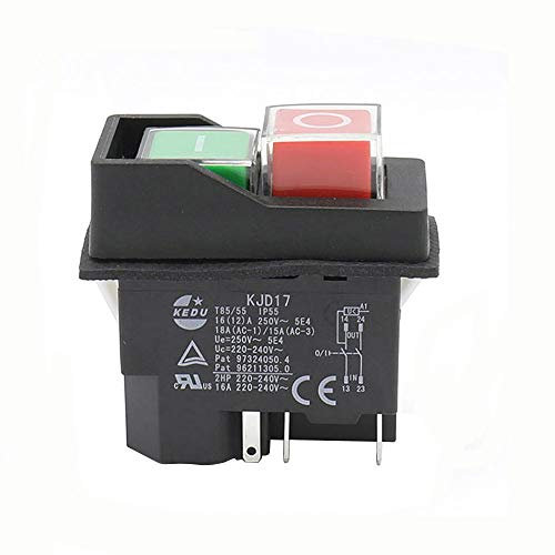 KEDU KJD17 - Interruttore a pulsante elettromagnetico impermeabile a 4 poli, AC250 V, 16 A, interruttore di sicurezza per macchina (5 pin)