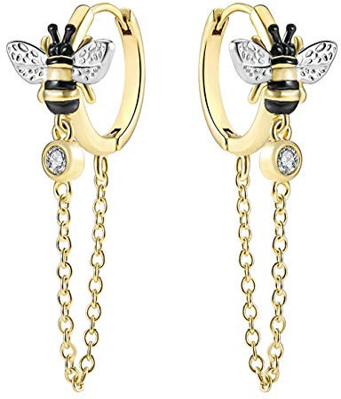 JIANGYUE Biene Creolen 18 Karat Gold Ohrringe mit Kette Bienen Ohrringe Schmuckgeschenke für Frauen Mädchen