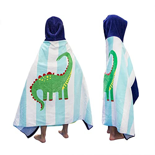 BANGSAUR Kinder-Strandtuch mit Kapuze, 100% Baumwolle, weich und saugfähig, Badetuch, Badetuch, Überzieher für Jungen und Mädchen, extra Größe: 127×76cm (Gestreifter Dinosaurier)