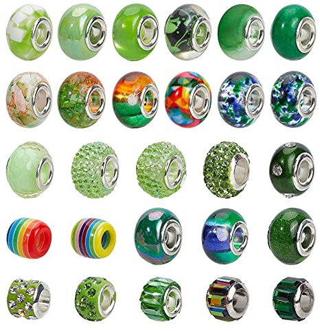 nbeads 54 Stück Europäische Perlen, Gemischte Farbe und Stil Strass Perlen Charms Großes Loch Acrylharz Polymer Clay Spacer Perlen für DIY Schmuckherstellung
