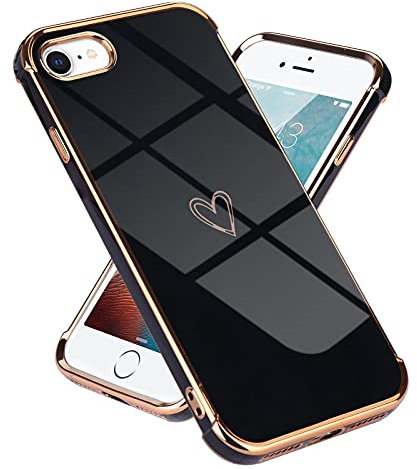 Lafunda Custodia per iPhone 7/iPhone 8/iPhone SE2020/iPhone SE2022 Cover Amore Cuore per Donne Silicone Case con Protezione Fotocamera Placcatura Cornice Paraurti per iPhone 7/8/SE2020/SE2022 Nero