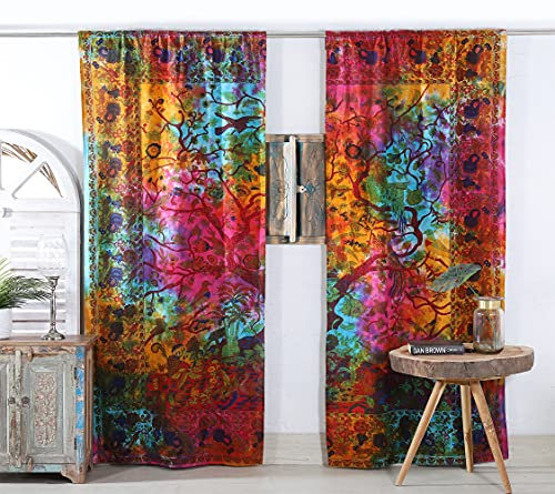 Popular Handicrafts Vorhang, Motiv: Baum des Lebens, Motiv: indischer Hippie, böhmisch, mehrfarbig