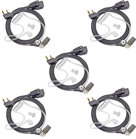 HYSHIKRA Walkie Talkie Earpiece 2 Pin Headset Compatible with Kenwood Baofeng UV5R 888S UV-82HP BF-F8HP Retevis Two Way Radios (5 pcs)