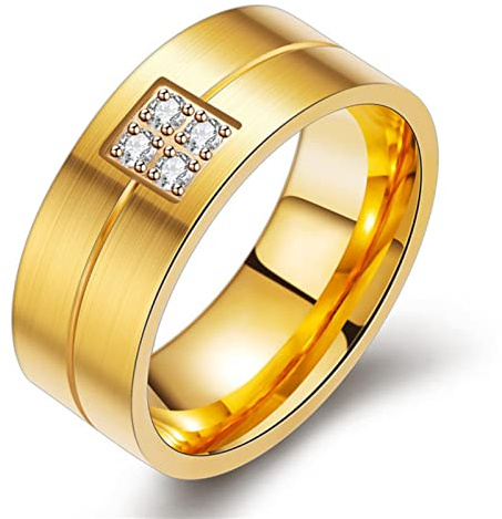 HCMA Nouvelle Mode Or Couleur Titane Acier Bague de Mariage pour Femme Hommes Blanc CZ Pierre Bague de fiançailles de Haute qualité