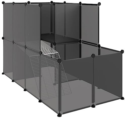 vidaXL Cage pour Petits Animaux Noir 142x74x93 cm PP et Acier Clapier Lapin