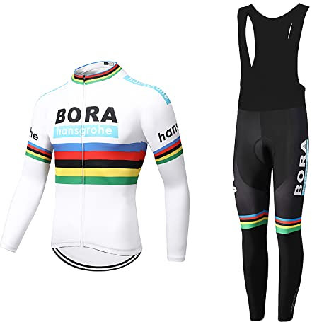 Linarun Herren Fahrradtrikot Set, Fahrradbekleidung Langarm + Trägerhose mit Sitzpolster aus Atmungsaktiv, Schnell Trockend Polyester für Radsport