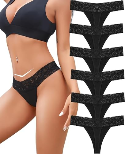 BeReady Cotton Thongs for Women Lace Underwear Womens Bikini Thong Knickers for Women Multipack Sexy Pants Soft Stretch Ladies Panties