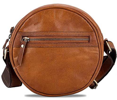 Runde Urban-Ledertaschen für Damen, Kreistaschen für Damen, Designer-Mode-Umhängetasche, kleine Umhängetasche, Strand-Reisehandtasche, verstellbarer Riemen, Braun