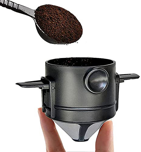 Kaffeefilter, wiederverwendbarer Kaffeebereiter zum Übergießen, papierloser Kaffee-Tropfer, Edelstahl-Kaffeefilter, papierlos mit faltbaren Halterungen für Zuhause, Büro, Reisen, Camping