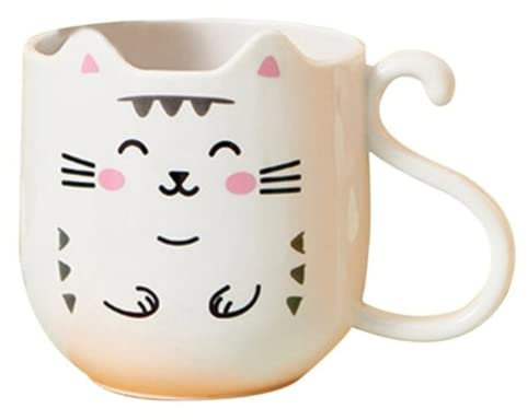 Tazza da gatto Kawaii per ragazzi e ragazze 360ml - Tazza in plastica dura e resistente per neonati o bambini piccoli 11,5 x 8,5 x 9 cm - Bicchiere a forma di gatto per tutte le età bianca