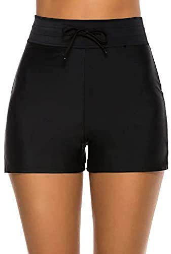 TTPSRY Bain Shorty Femme Bas de Maillot Natation Short Élastique Plage Shorts avec Cordon Réglable Taille Haute Bikini Maillots de Bain Tankini Bottoms (Noir/M)