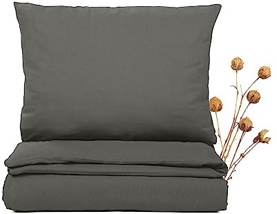 JONA SLEEP® Premium Leinen Bettwäsche (155 x 220 cm) - 50% Leinen, 50% Baumwolle - hochwertige Verarbeitung | atmunsaktiv, raumfluftregulierend | schadstoffgeprüft (Schiefer)