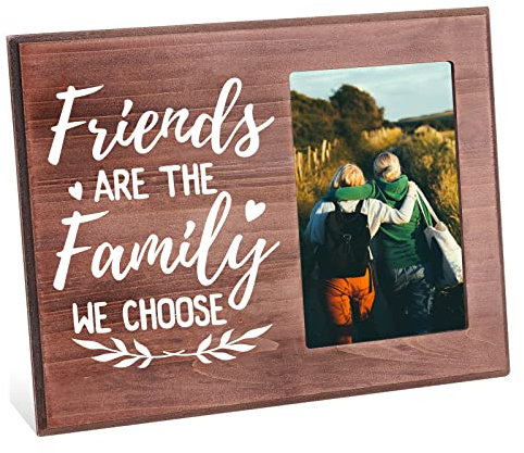 FINGERINSPIRE Bilderrahmen Friends Are The Family We Choose 10x15 cm Going Away Bilderrahmen Mit Herzmuster Zum Aufhängen/Tischplatte Aus Holz Geschenkrahmen Für Beste Freunde Zum College Abschluss