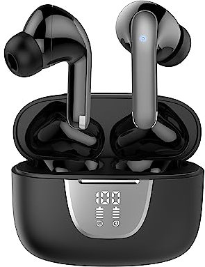 Desong Wireless Headphones Bluetooth 5.3 TWS Earbuds,40H Playtime in Ear Earphones with Mic,Deep Bass,IPX5 Waterproof,LED Power Display,Touch Control,Android/iOS Headphones for Work/Gym (Black)