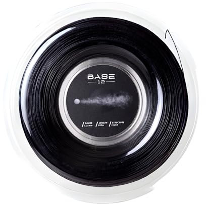 BASE12 Alpha Black Tennissaite – 1,25 mm Polyester-Saite (Rund) – Power & Kontrolle – Langlebig, Spin-freundlich – 200 m / 12,2 m für Turnier- & Clubspieler