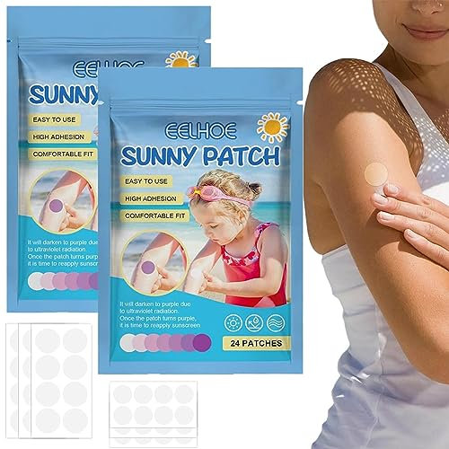 48 Stück UV Sunscreen Sticke, UV Detecting Sunscreen Stickers, UV Erkennungspflaster für Gesicht Körper, Sonnenschutz, UV-Pflaster mit UV-Erkennung für Erwachsene und Kinder (A)
