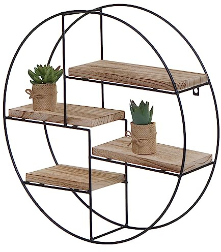 Mendler Wandregal HWC-K76 45x45x11cm Metall - Natur | Hängeregal, Schweberegal, Regal, 4 Regalböden, Massiv-Holz, Industrial