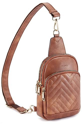 Telena Bauchtasche für Damen & Herren Klein, Crossbody Bag für Herren Sling Bag Klein Umhängetasche PU Leder Schultertasche,Bruan