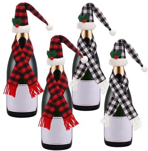 EKKONG Couvertures de Bouteille de Vin de Noël, 4 Pièces Emballage pour Décoration de Table en Famille