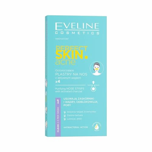 Eveline Cosmetics Perfect Skin Akne Kohle-Nasenstreifen - Tiefenreinigung & Porenverkleinerung mit Grünem Tee & Aloe