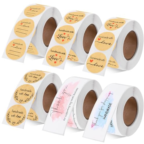 Sweet Lot de 240 rouleaux d'autocollants en papier kraft marron de 2,5 cm, impression en 5 styles, 500 par rouleau, 120 par autocollant