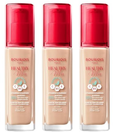 3 x Bourjois Healthy Mix Clean and Vegan Foundation 30ml - 50.5N Light Ivory