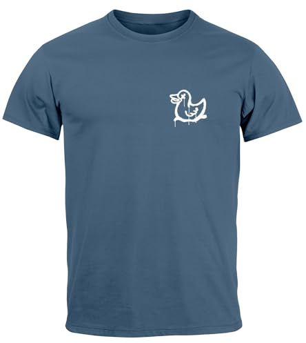 Neverless® Herren T-Shirt Drippy Duck Ente Graffiti Style Printshirt Fashion Streetstyle Denim-Blue M