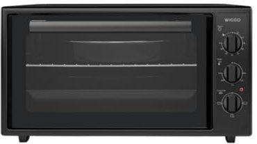 Wiggo Mini Oven with Hotplate - 2000 W, 45 Litres, Versatile 6-in-1 Functions: Top/Bottom Heat, Convection, Grill, Rotissere - Elegant Design in for Modern Kitchens (Black)