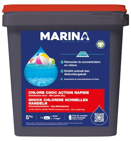 MARINA Shock-Chlorine schnelles Handeln, Schockdesinfektion, Chlortabletten, Chlor Schock, Schockchlorung für den Pool, 1 Tablette für 2-10m3