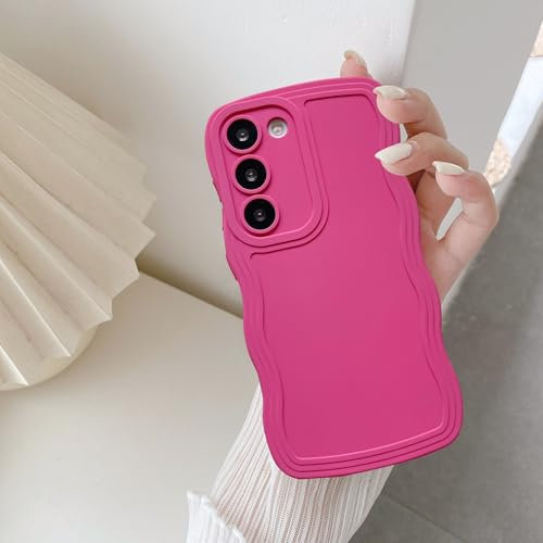 UEEBAI Wave Frame Case for Samsung Galaxy A15 4G/5G, Cute Wave Frame Slim Fit Shockproof Phone Bumper Cover Soft Pretty Curly Wavy Case Anti-Scratch TPU Case - Rose red