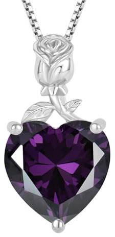 JO WISDOM Collier Rose Coeur Argent 925/1000 Femme,Collier Pendentif AAA Oxyde de Zirconium Pierre de naissance de Février Couleur Améthyste pour les femmes mère femme