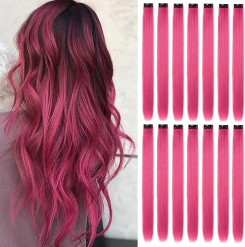 16 extension con clip per capelli, colore, ciocche colorate per capelli lisci e lunghi sintetici, resistenti al calore, per feste, accessori per capelli da ragazza (22 pollici), colore: rosa)