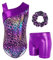 Gogokids - Set da ginnastica a tre pezzi per ragazze, body senza maniche con pantaloncini e fascia, vestito da ginnastica con design a colori scintillanti sfumati, età 3-12 anni, 120(110-120 cm,6-7Y)