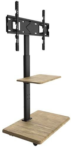 XTRARM Soporte TV Pie Portátil Delphos con Base de Madera, Soporte TV Ruedas, para TV de 32-70 y hasta 45 kg, TV Stand Regulable en Altura hasta Aprox. 130 cm, Giratorio ±25°, VESA MAX. 600x400