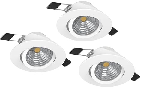 EGLO 3er Set LED Einbaustrahler Saliceto, dimmbare Deckenspots | Deckenstrahler flach rund, Aluminium in Weiß, warmweiß, Ø 8,8 cm