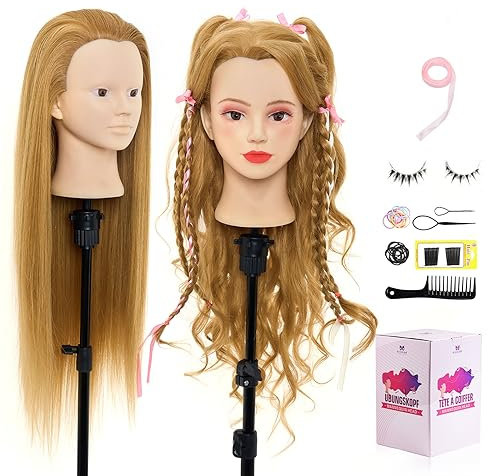Neverland 26 inch Frisierkopf Friseur 60% Echthaar Haar Schminkkopf Übungskopf Friseur Trainingsköpfe Puppenkopf Friseurkopf Ausbildung Kopf Mit Halter + Hair Styling Braid Set