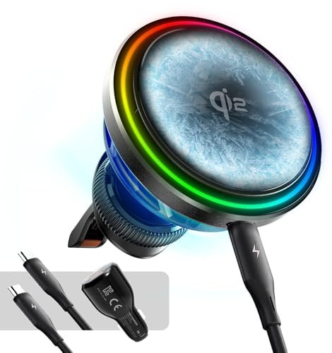 MINIX for 15W Qi2 MagSafe Wireless Car Charger [2024 Ice Surface Materials & Fan Cooling] Magnetic Car Charger Wireless Car Charging Mount Compatible with iPhone 12/13/14/15 Fast Charging