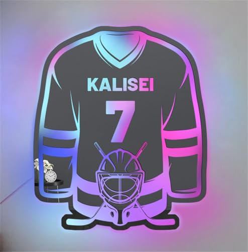 MYZQIFF Personalisierte Name Hockey Jersey LED Spiegellicht, Sport Hockey Neon Zeichen Wandkunst, Hockey Nachtlicht,Geburtstag Weihnachten Sport Geschenk