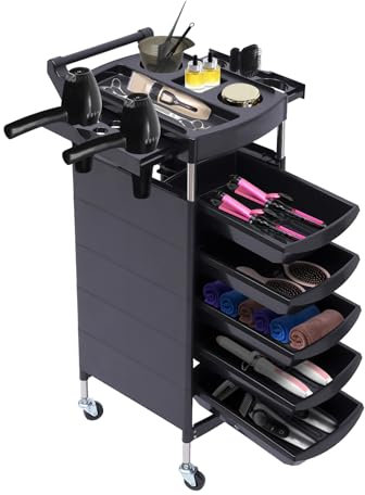 6 Etagen Friseurwagen Auf Rollen, Salonwagen Rollwagen Friseurwagen Mit 5 Schubladen, Arbeitswagen Gerätehalter SPA Friseurwagen für Stylist Friseur Haarstyling
